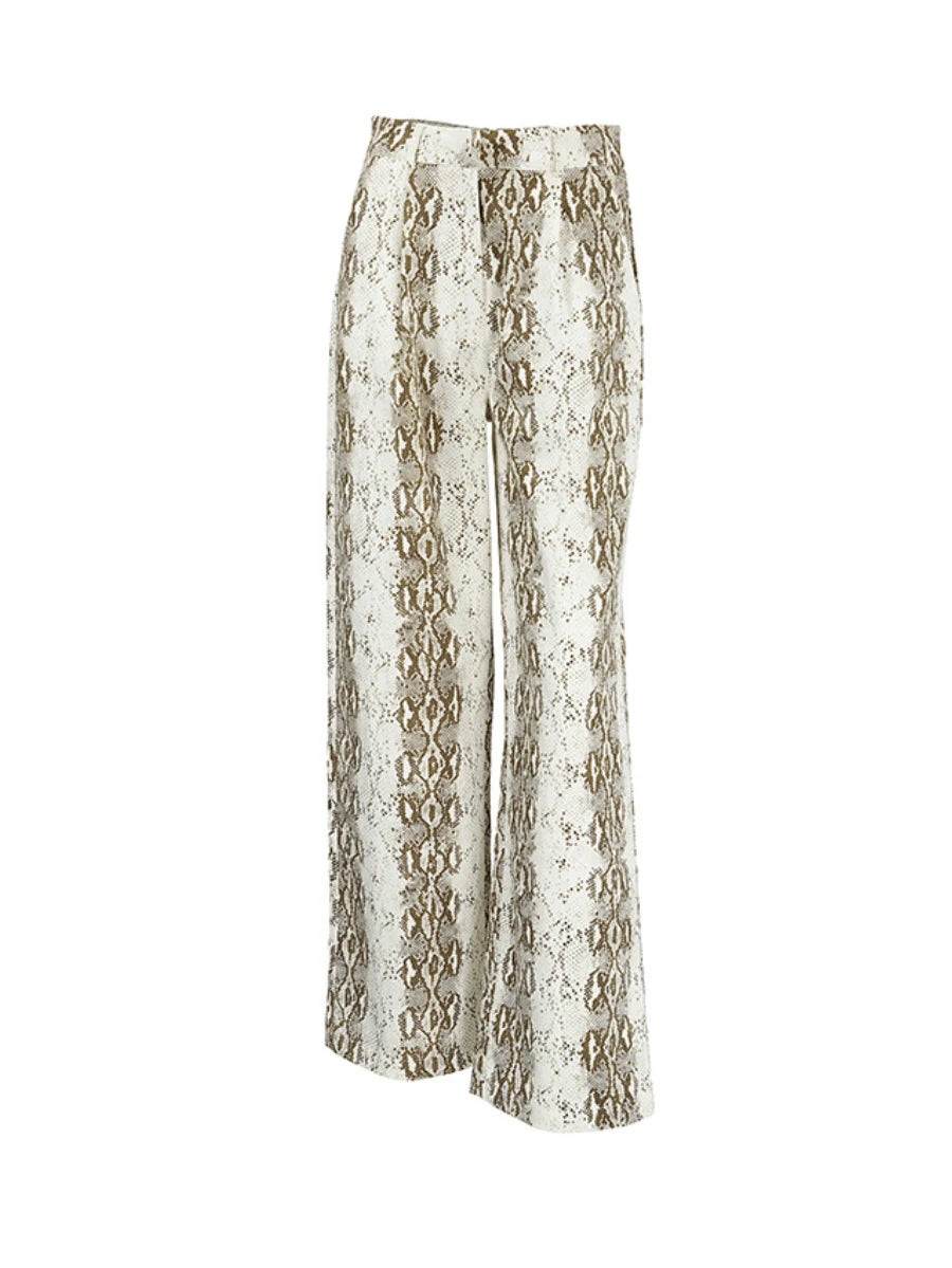 LIZAKOSHT  -  Women's Snake Patterned Pants Summer Loose High Waisted Retro Chic Niche Casual Temperament Commuting Wide Leg Pants