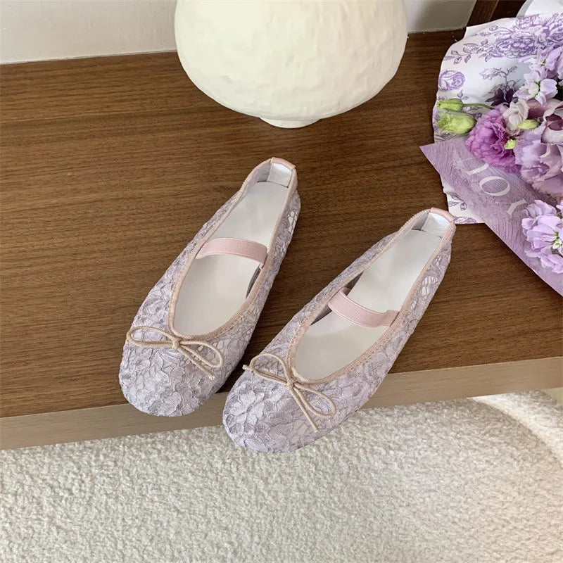 LIZAKOSHT  -  Summer Mesh Lace Women Flat Shoes Fashion Round Toe Ladies Elegant Street Style Ballerina Shoes Comfort Soft Single Shoes