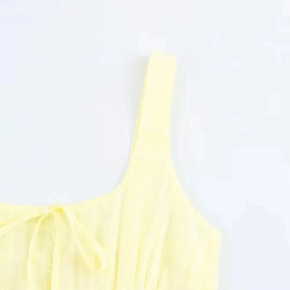 LIZAKOSHT  -  Elegant Long Dress For Women Lace Up Sleeveless Square Neck Dresses 2025 New Summer Chic Casual Simple Vacation Beach Midi Dress