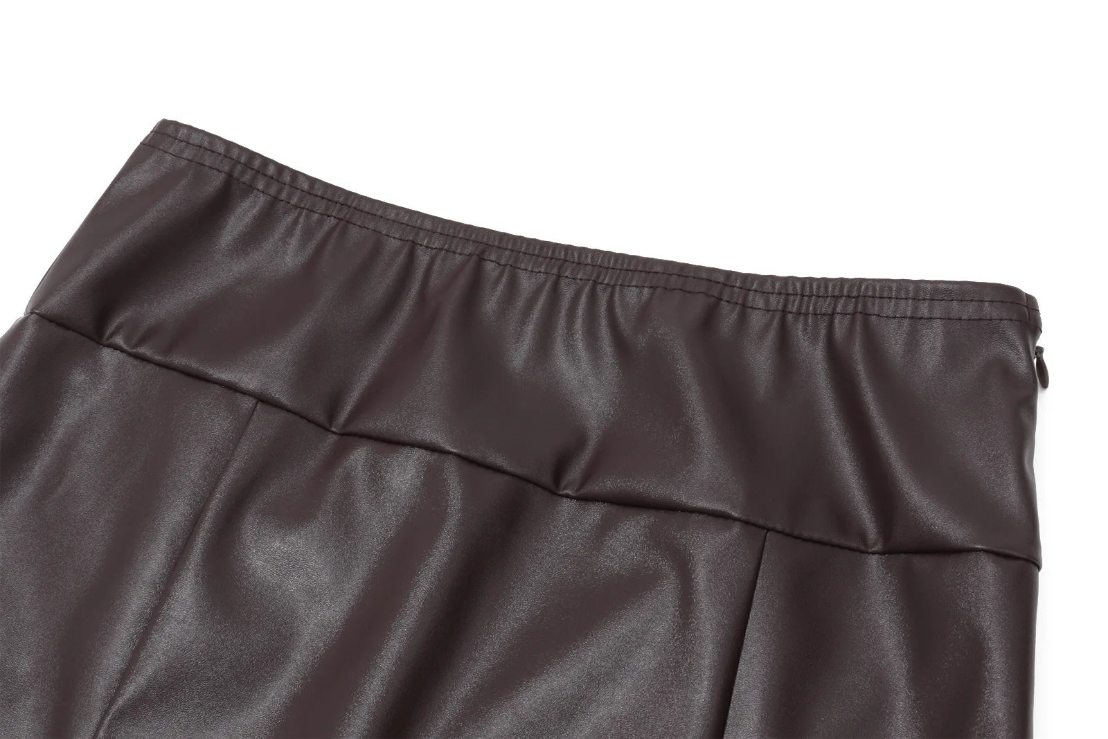 LIZAKOSHT  -  Patchwork PU Leather Lace Women Skirt Brown High Waist Mini Skirt Female Autumn Winter New Elegant Party Streetwear