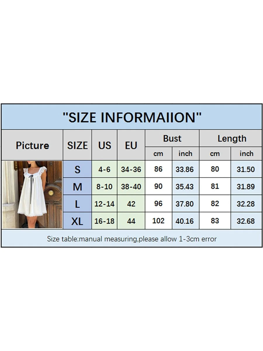 LIZAKOSHT  -  Women Y2K Lace Trim Mini Dress Cute Fly Sleeve Bowknot Babysoll Short Dress Summer Fairy Grunge Party Night Dress