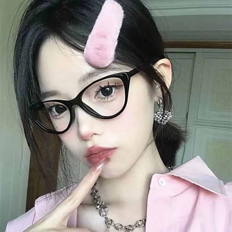 LIZAKOSHT  -  Y2K Cat Eye Glasses Women Men Transparent Black Triangle Frame Eyeglasses Vintage Sunglasses Anti-blue Light Reading Eyewears
