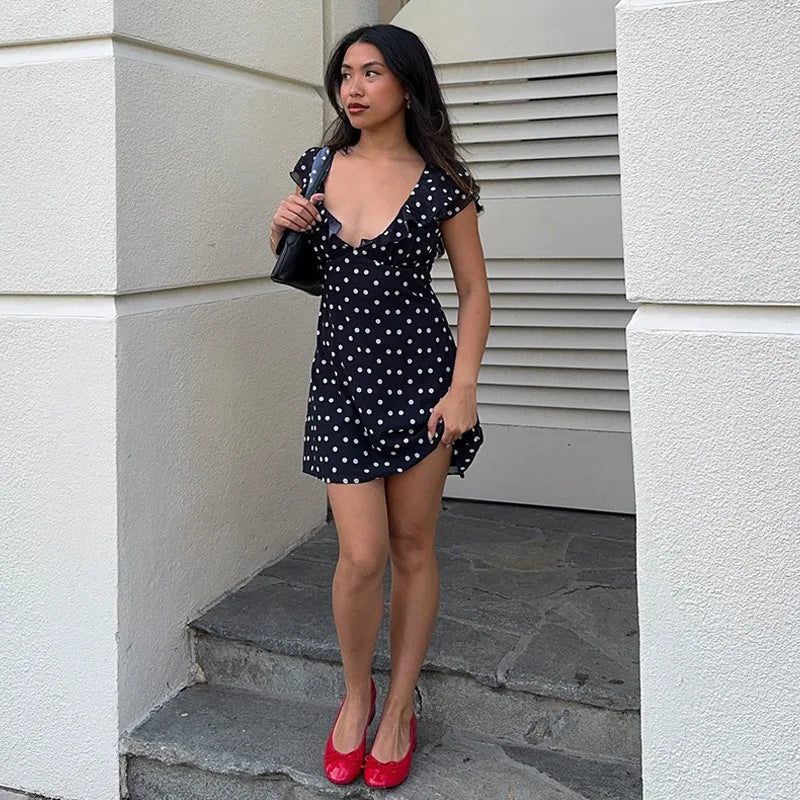 LIZAKOSHT  -  Sexy Mesh Patchwork Mini Dress Female Sleeveless V-Neck Contrast High Waist Slim Party Dress For Women Summer Y2k Dress