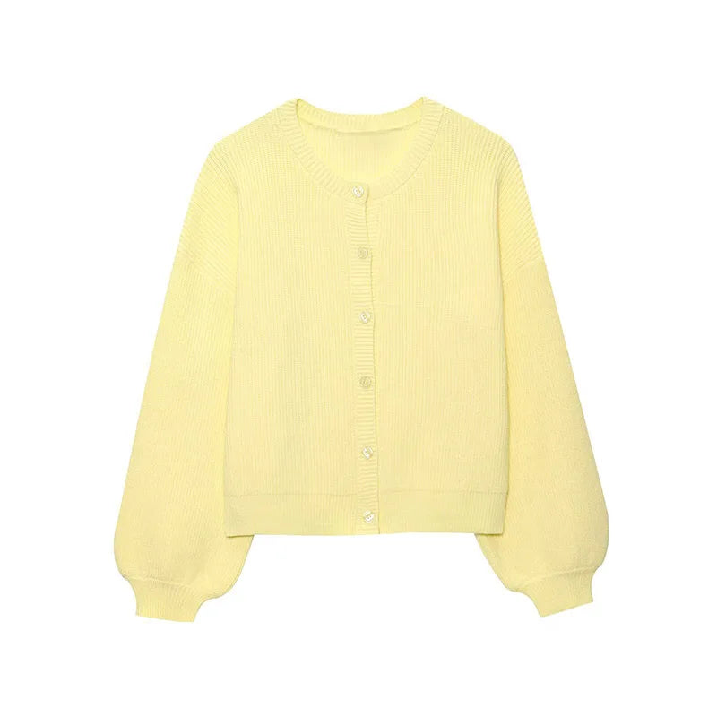 LIZAKOSHT  -  Fashion Single Breasted Knitted Coats Women Elegant Solid O-neck Lantern Sleeve Cardigan Lady Summer Chic Casual Holiday Tops