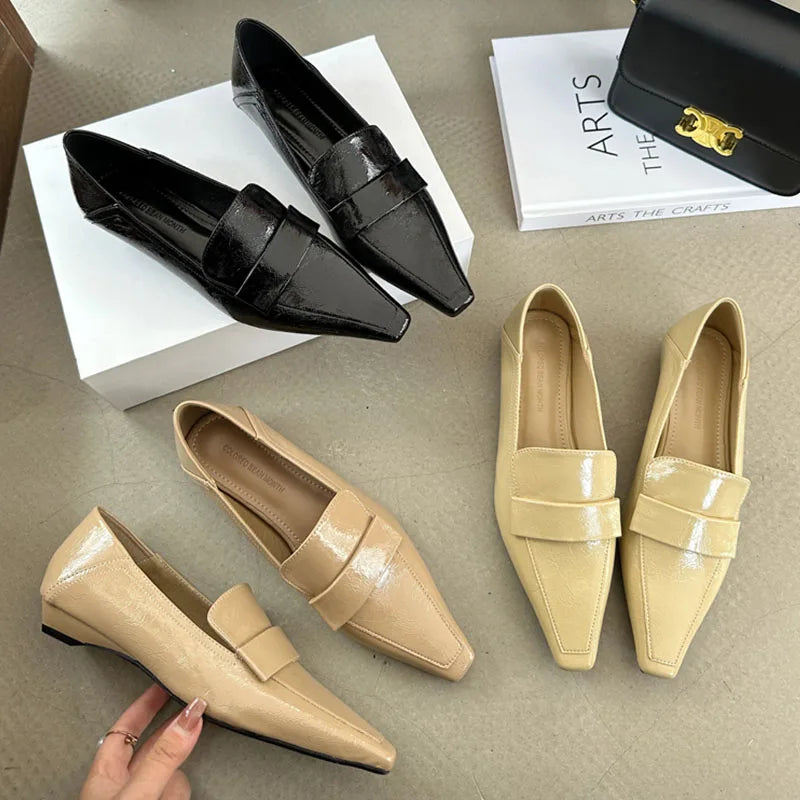 LIZAKOSHT  -  Spring New Brand Women Flat Shoes Fashion Square Toe Slip On Loafer Shoes Low Heel Outdoor Dress Single Shoes New Woman
