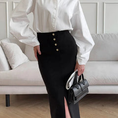 LIZAKOSHT  -  Black High Waist Belly Slit Straight Hip Skirt Female New Commuting Temperament One-step Skirt