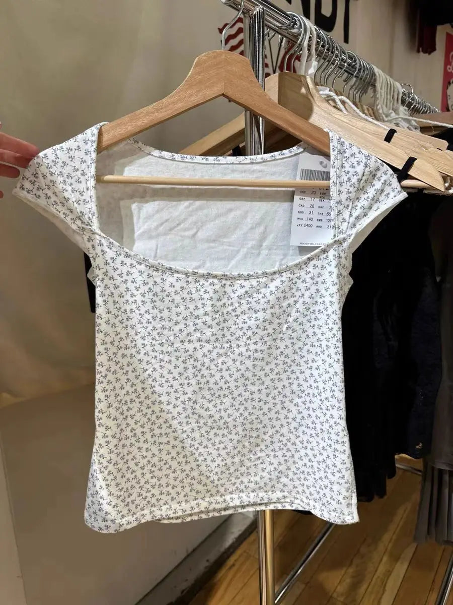 LIZAKOSHT  -  Polka Dot Sleeveless Slim T-shirt Women Summer Sexy Square Collar Black Cotton Tees Preppy Style Cute Streetwear Crop Top Y2k