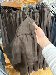 LIZAKOSHT  -  Floral Embroidery Midi Skirt Woman Autumn Lace Trim Low Waist A-line Cotton Faldas Female Brown Vintage Preppy Style Skirts Y2k