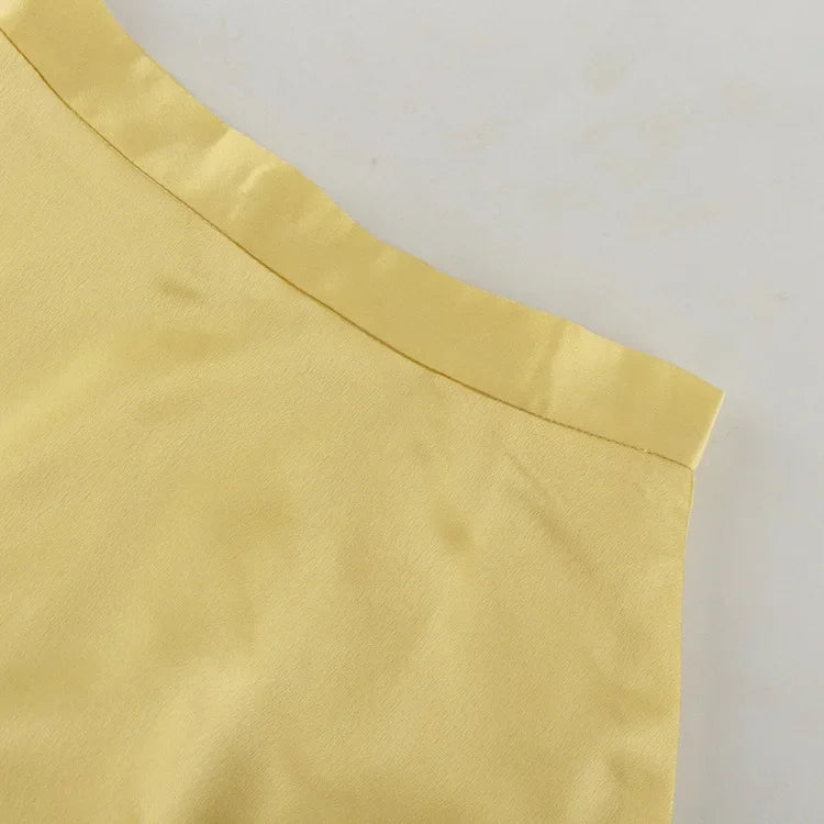 LIZAKOSHT  -  Satin Yellow Maxi Skirt for Women – High Waist Slim Fit Pocket Design Draped Silky Long Skirt Elegant Summer Outfit