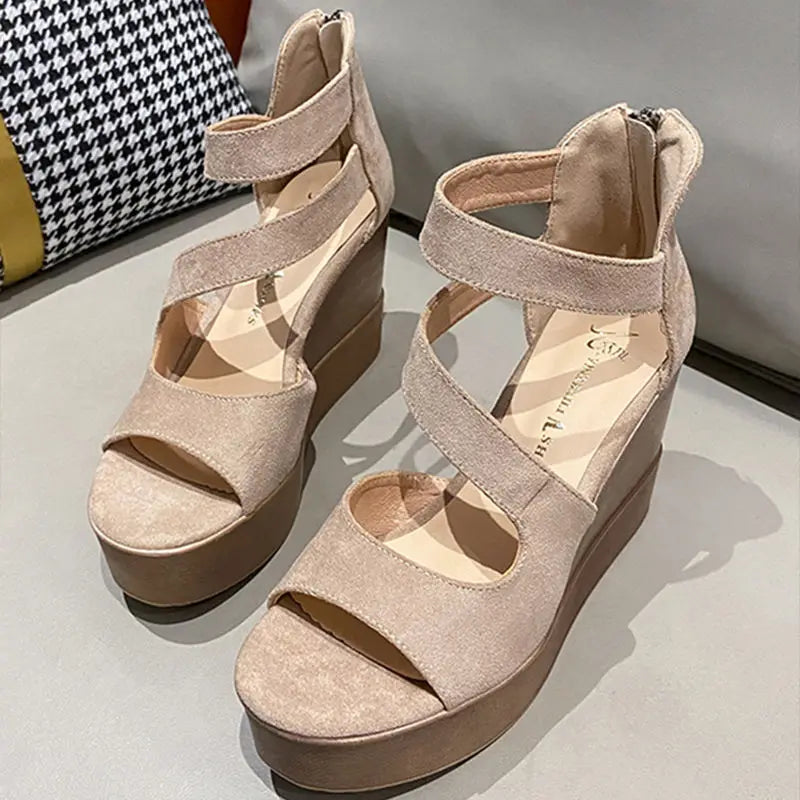 LIZAKOSHT -  Footwear Wedges Heel Summer Roman Style Sandals for Woman Super-high Women's Shoes Wedge with Platform Waterproof Zip Black