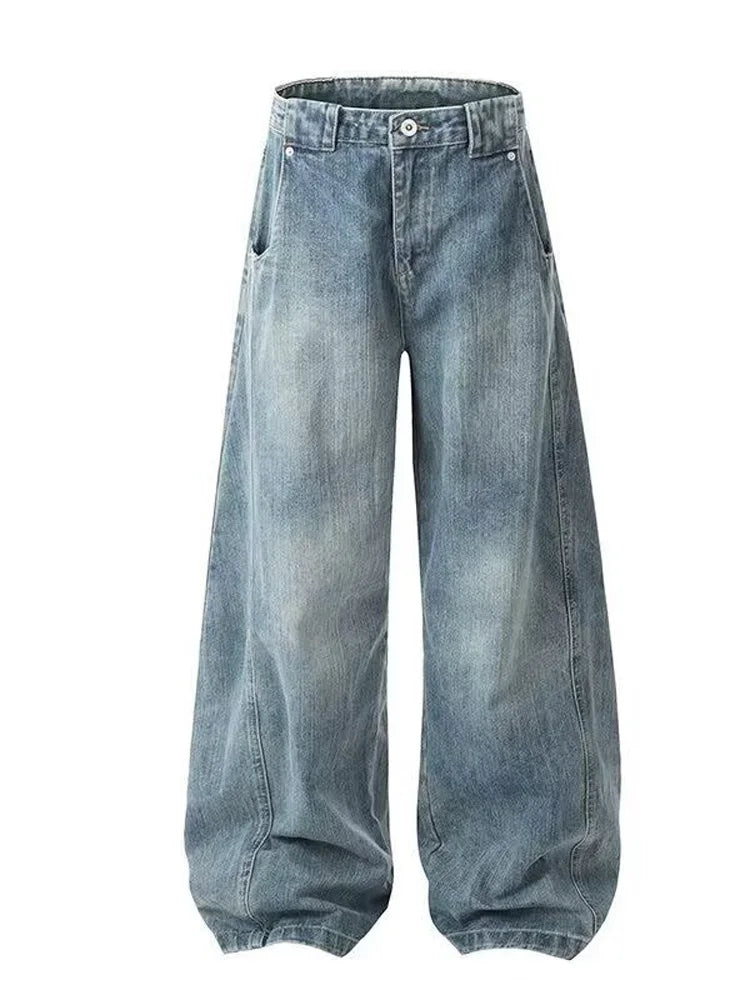 LIZAKOSHT  -  Retro Women's High Waist Wide Leg Denim Jeans Pant Washed Blue Loose-Fit Pants For Woman Spring Fall Casual Streetwear Trousers