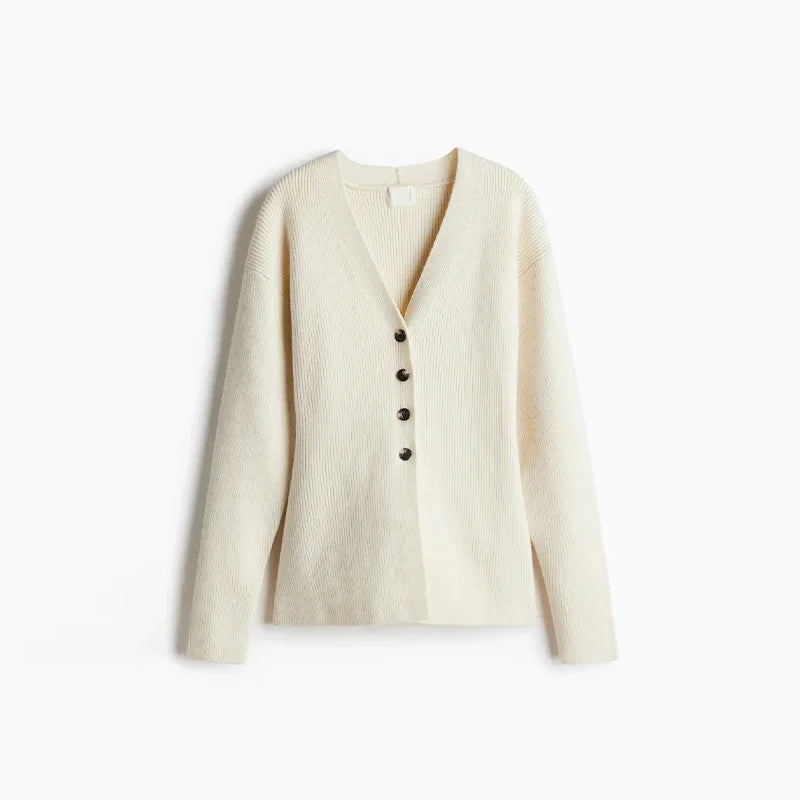 LIZAKOSHT  -  Fashion Solid V-neck Knitted Cardigan Women Solid Full Sleeve Single Breasted Slim  Cardigan 2025 Lady Early Autumn Chic Outwear