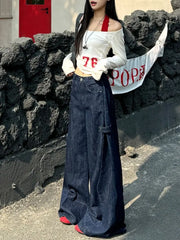 LIZAKOSHT  -  Aesthetic Vintage New Hot Girl Jeans Women High Street Design Loose Low-waist Wide-leg Pants Female Y2k Retro Cowboy Trousers