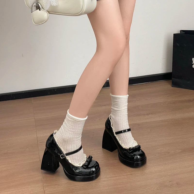 LIZAKOSHT  -  Designer Platform High Heel Women's Mary Jane Shoes Fashion Butterfly-knot Lace Shoes New Spring Autumn Wedding Party Shoes