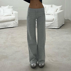 LIZAKOSHT  -  Simple Leisure Gray Elastic Drawstring Pockets Patchwork Straight Sweatpants New Comfort Fashion Street Sporty Bottoms