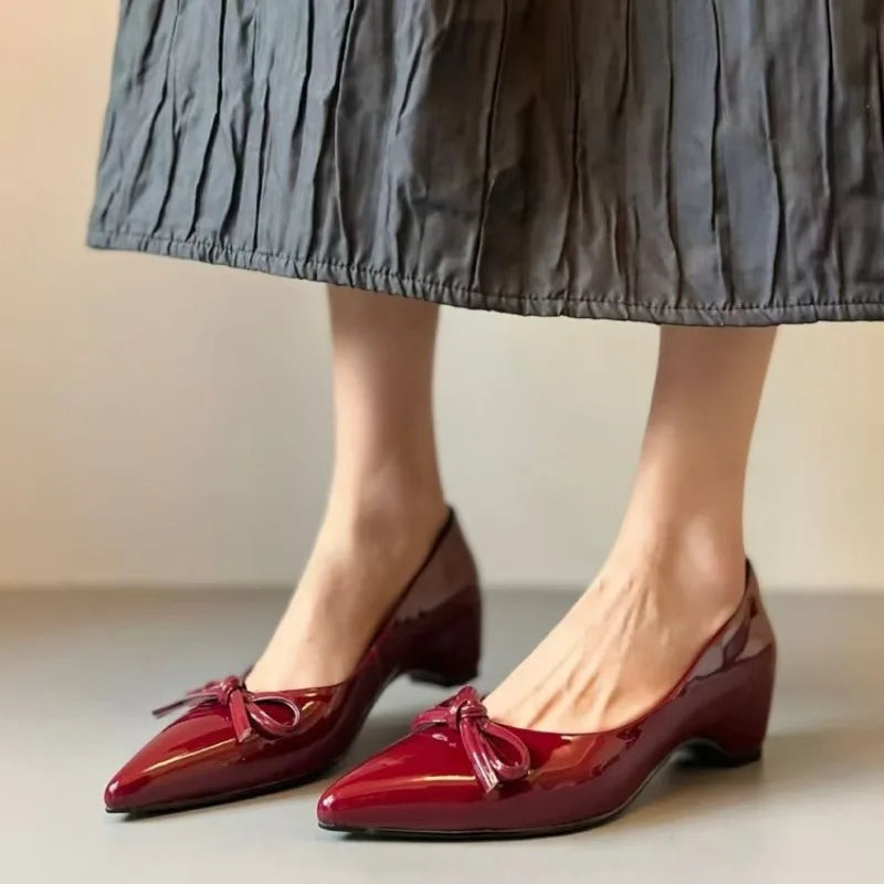 LIZAKOSHT  -  French Mary Jane High Heels Women Pointed Toe Patent Leather Shallow Mouth Bow knot Elegant Dress Pumps Zapatos Mary Jane
