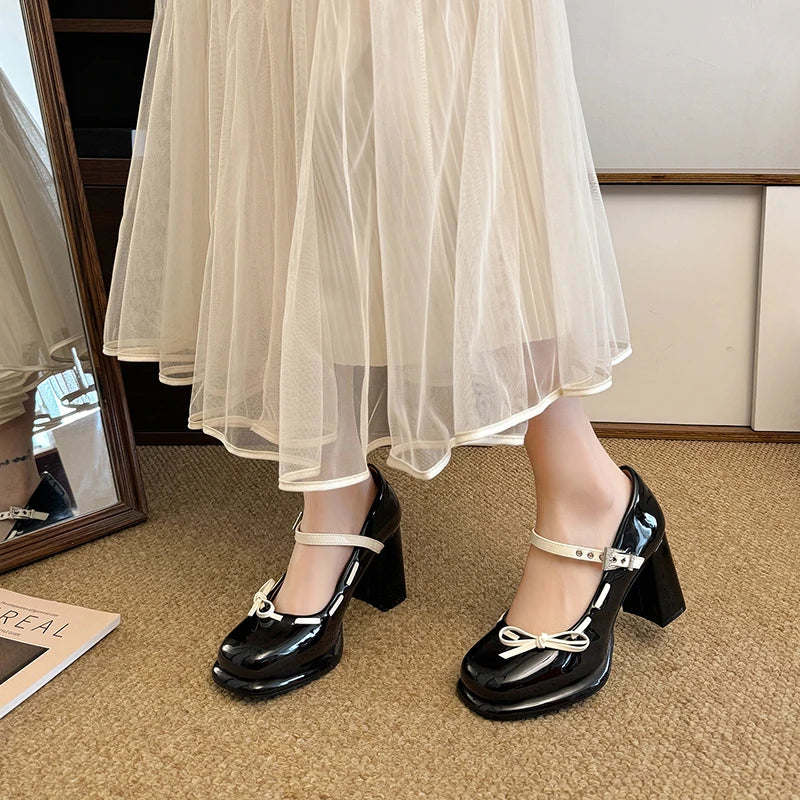 LIZAKOSHT  -  Platform Height Increase Women Mary Jane Shoes Ladies Elegant Thick Heel Dress Pumps Spring Ladies Leather Shoes