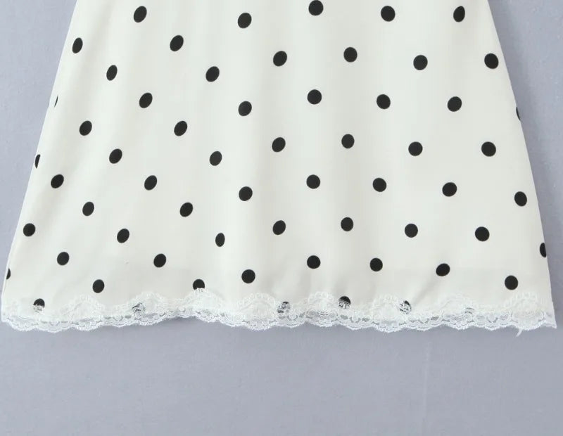 LIZAKOSHT  -  Dot Print Lace Mini Dress For Women Summer Deep V Neck Sleeveless Halter Dresses Party Club Sexy Backless Short Dress