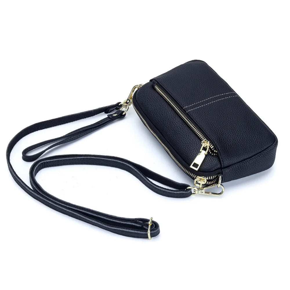 LIZAKOSHT  -  Genuine Leather women Shoulder Bag Small ladies Wristlet Bag Zip Money Coin Holder Purse Cowhide Multifunction phone wallet bols