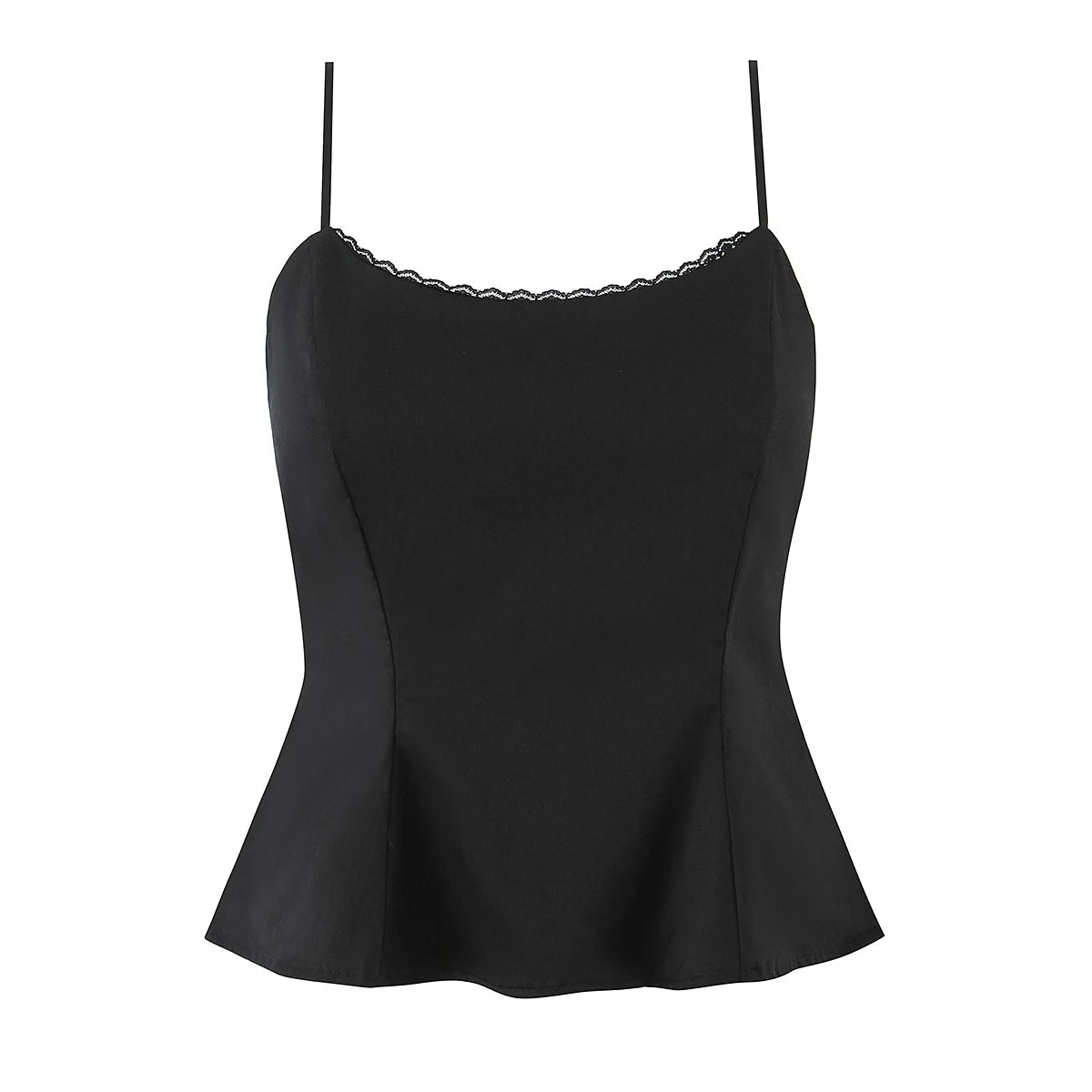 LIZAKOSHT  -  Sexy Cotton Spliced Lace O neck Camisole Camis Women Summer Elastic Back Tank Tops Side Zipper Girl Slim Waist Crop Top