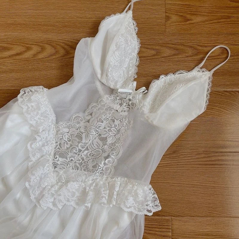 LIZAKOSHT  -  French Elegant Women Nightgown 2 Piece Set Princess Suspender Midi Dress with Soft Cardigan Comfortable Solid Home Loungewear