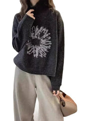 LIZAKOSHT  -  Women Y2k Aesthetic Vintage Flower Sweaters Streetwear Turtleneck Warm Winter Jumpers Grunge Harajuku Casual Loose Pullovers