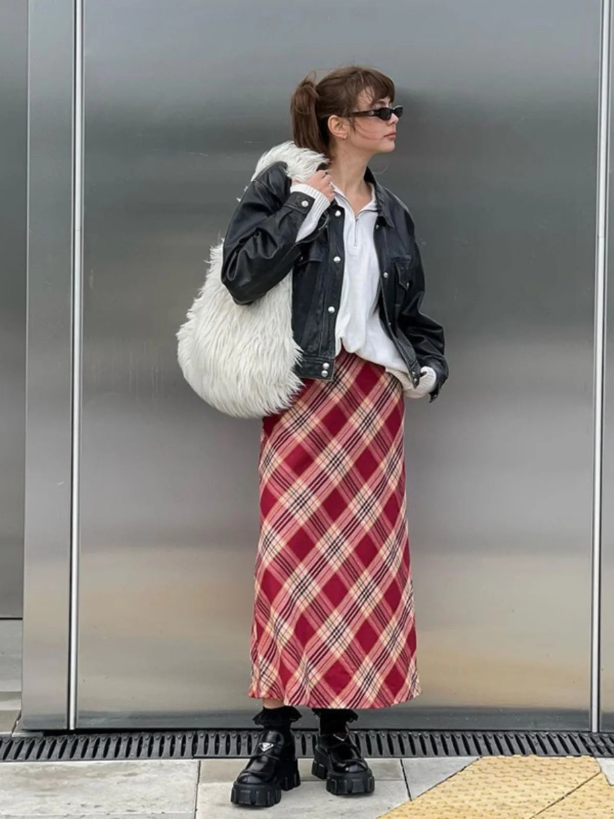LIZAKOSHT  -  American Retro College Style Fashionable Diamond Patterned Half Skirt Autumn New Spicy Girl Versatile A-line Skirt Trend