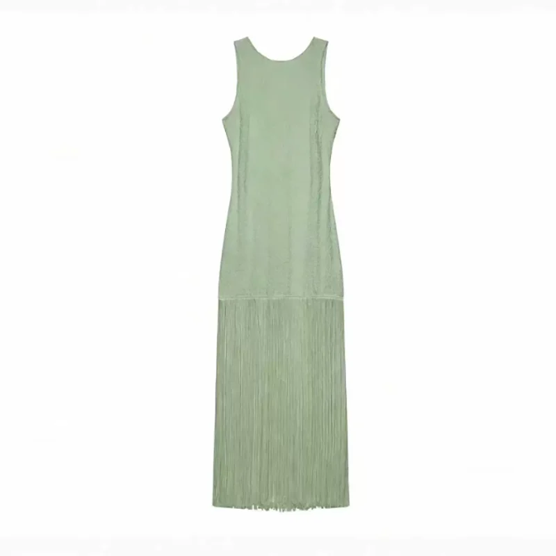 LIZAKOSHT  -  Elegant Sleeveless Hight Waist Slim Party Dress Casual O-neck Solid Wrap Hip Dresses Fringed Splicing Fashion Women's Long Dress