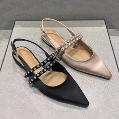 LIZAKOSHT  -  black pink silk slingback sandals women designer pointed toe crystal band summer shoes woman back strap sandalias mujer size 43