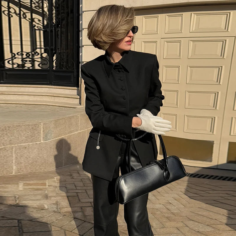 LIZAKOSHT  -  Casual Jackets Women Lapel Single Breasted Slim Waist Long Sleeves Coats Female 2025 Autumn Chic Fashion Solid Outwears Lady