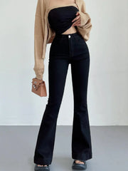 LIZAKOSHT  -  Women Vintage Stretch Denim Pants Streetwear Long Trousers Blue Black Gray Autumn Retro High Waist Floor Length Flare Jeans