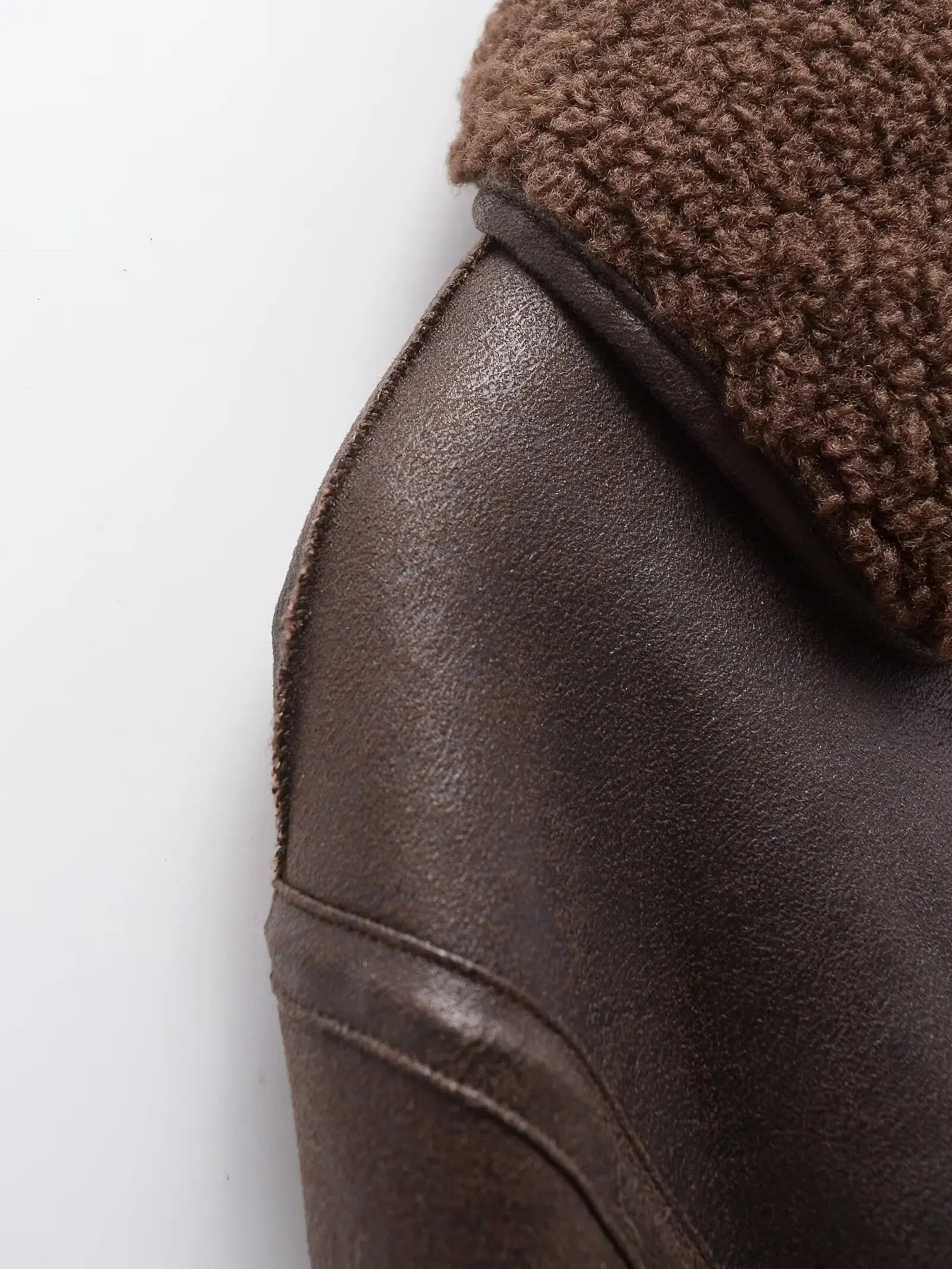 LIZAKOSHT  -  Casual Lamb Wool Splicing Leather Jacket Women Lapel Single Breasted Loose Pocket Thickened Coat Lady Winter Daily Commute Coats