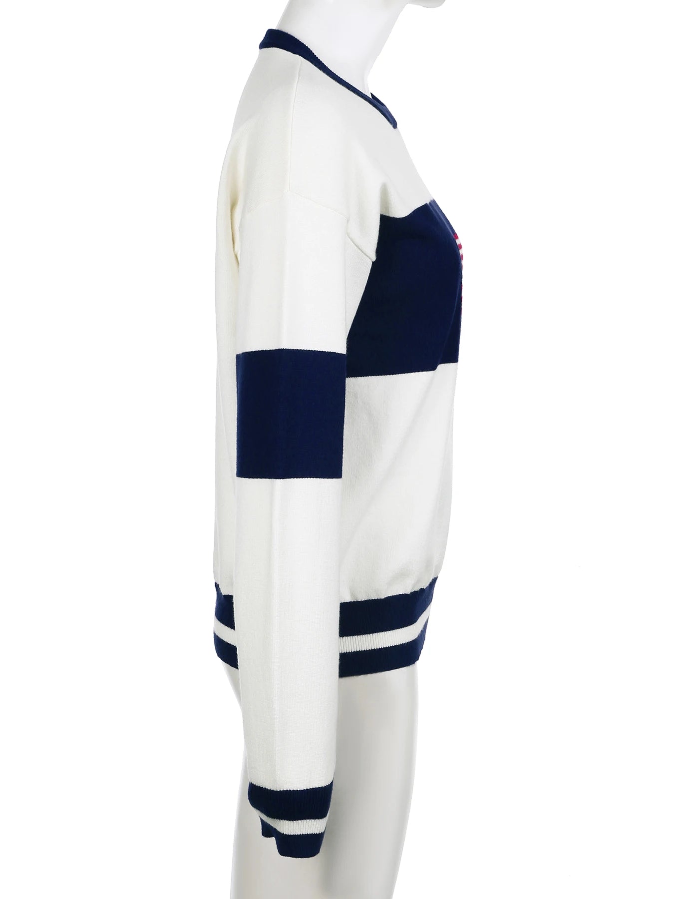 LIZAKOSHT  -  Preppy Style Flag Printed Knitted Pullovers Casual O-Neck Long Sleeve Sweater Women Autumn Winter Fashion Streetwear