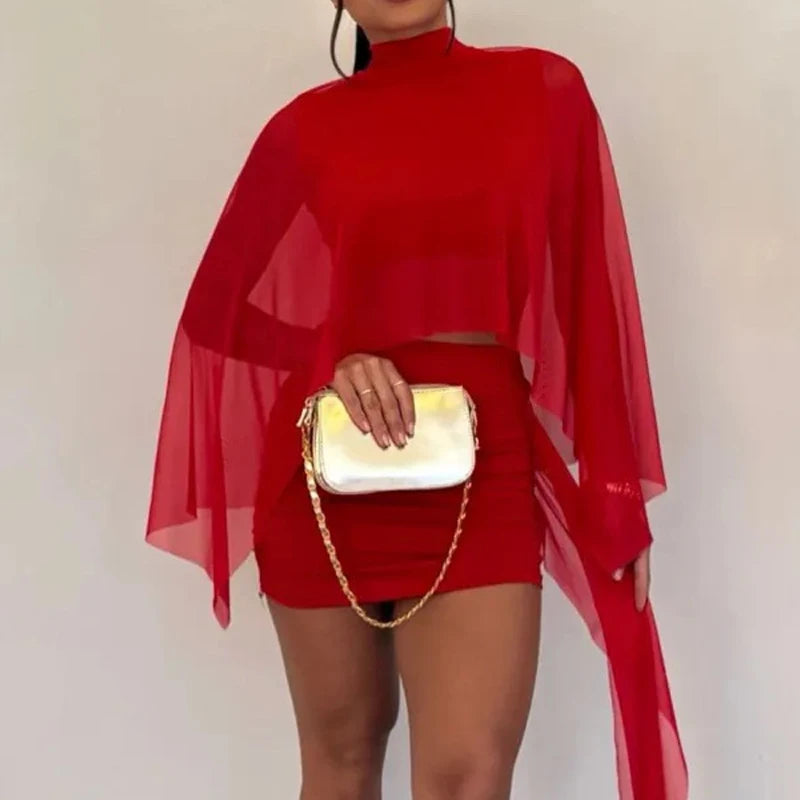 LIZAKOSHT  -  Minimalist Design Sexy Perspective Mini Skirt Set Fashionable Vacation Style Seaside Hip Pack Spring/Summer New Two Piece Set