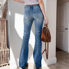 LIZAKOSHT  -  Women's Mid-Rise Stretchy Flare Jeans Retro Slim-Fitting Versatile Office Casual Wear Stretch Denim Pants