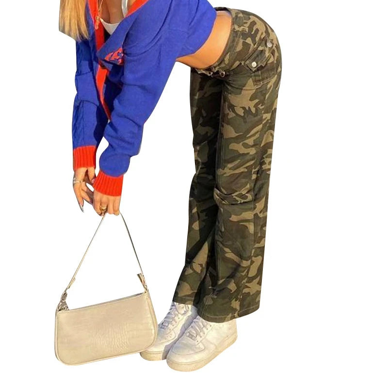 LIZAKOSHT  -  Vintage Y2K Camouflage Jeans Women Low Waisted Chic Harajuku Baggy Denim Pants Aesthetic Trousers