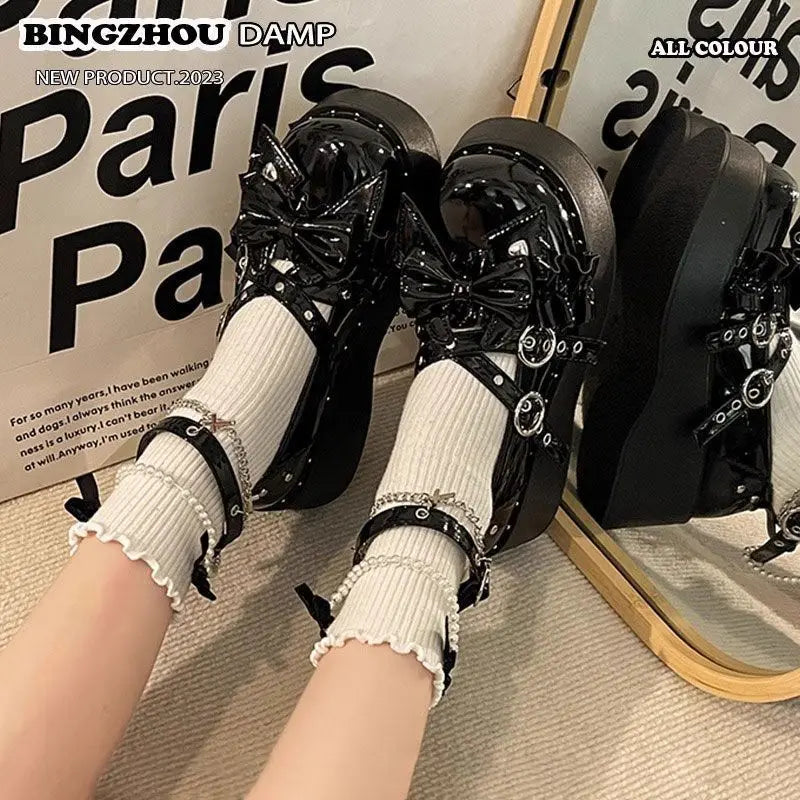 LIZAKOSHT  -  Punk Hot Girl Sponge Cake Leather Shoes Women's Thick Soled Shoes Japanese Jk Uniform Lolita Single Shoes Sweet Girl Tea Party