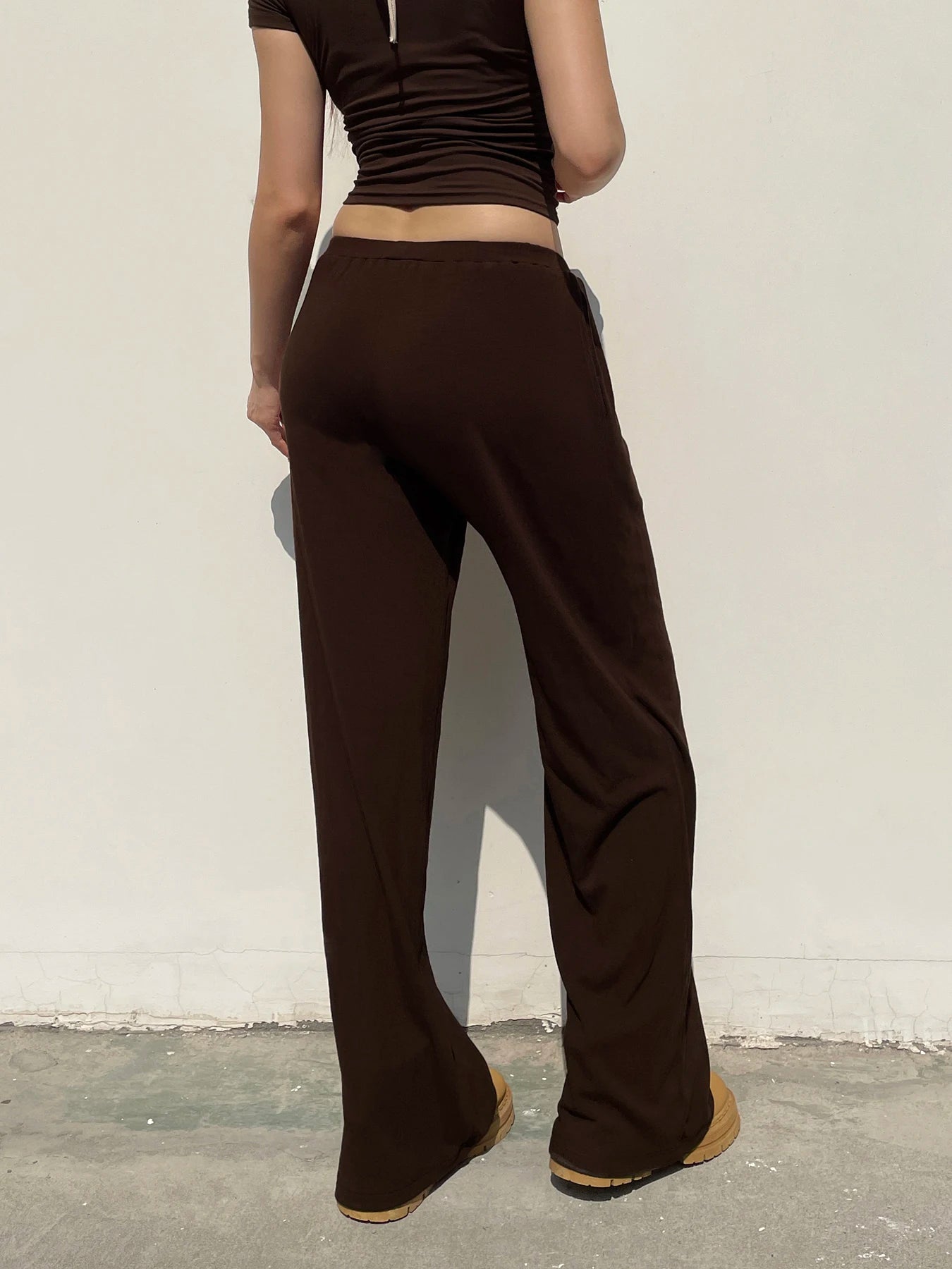LIZAKOSHT  -  Casual Solid Straight Pants Loose Mid-Waisted Knitted Wide Leg Pants Women Autumn Spring Fashion Streetwear Ladies