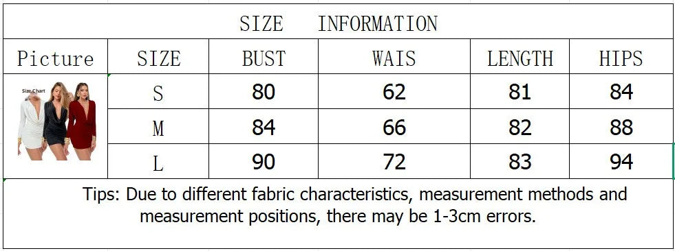 LIZAKOSHT  -  Deep V Long Sleeve Bodycon Mini Dress Sexy Pleated Skirt Tight Fit Milk Silk Fabric High Waist Short Dress