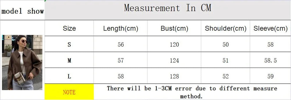 LIZAKOSHT  -  Fashion Zipper Woolen Blend Coat for Women Autumn Winter Brown Lapel Long Sleeve Cropped Coats Lady High Street Outwear