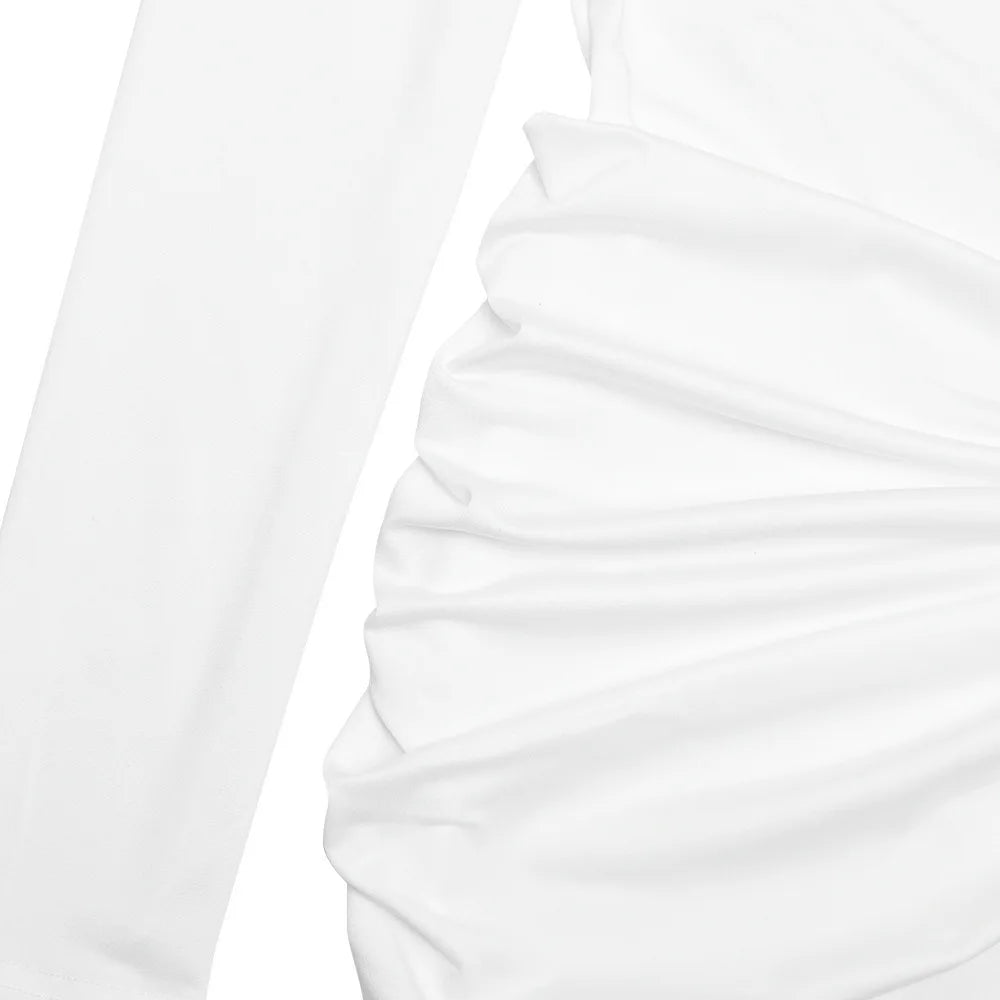 LIZAKOSHT  -  Sexy back Hollow Out Ribbon Women Mini Dress White Long Sleeve Round Neck Dress Winter Skinny Elegant Party Clubwear
