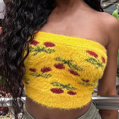 LIZAKOSHT  -  Jacquard Knitted Plush Strapless Top for Women's Summer New Style Sexy and Spicy Girl Style Slim Fit Interior Sweater Tank Tops