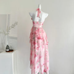 LIZAKOSHT  -  Summer Women Birthday Prom Halter Dress Maxi Coquette French Vintage Vacation Frock Evening Old Money One-Piece Party Aesthetic