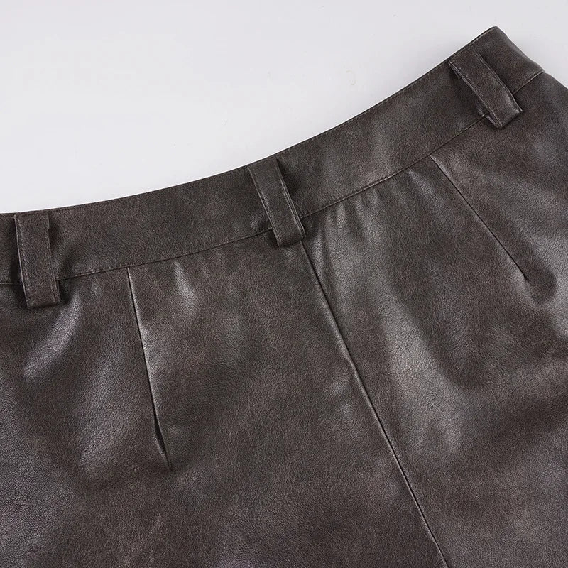 LIZAKOSHT  -  Women Fluffy Faux Fur Patchwork PU Leather Shorts 2025 Fall Winter Button Fly Medium Waist Slim Casual Streetwear Night Clubwear