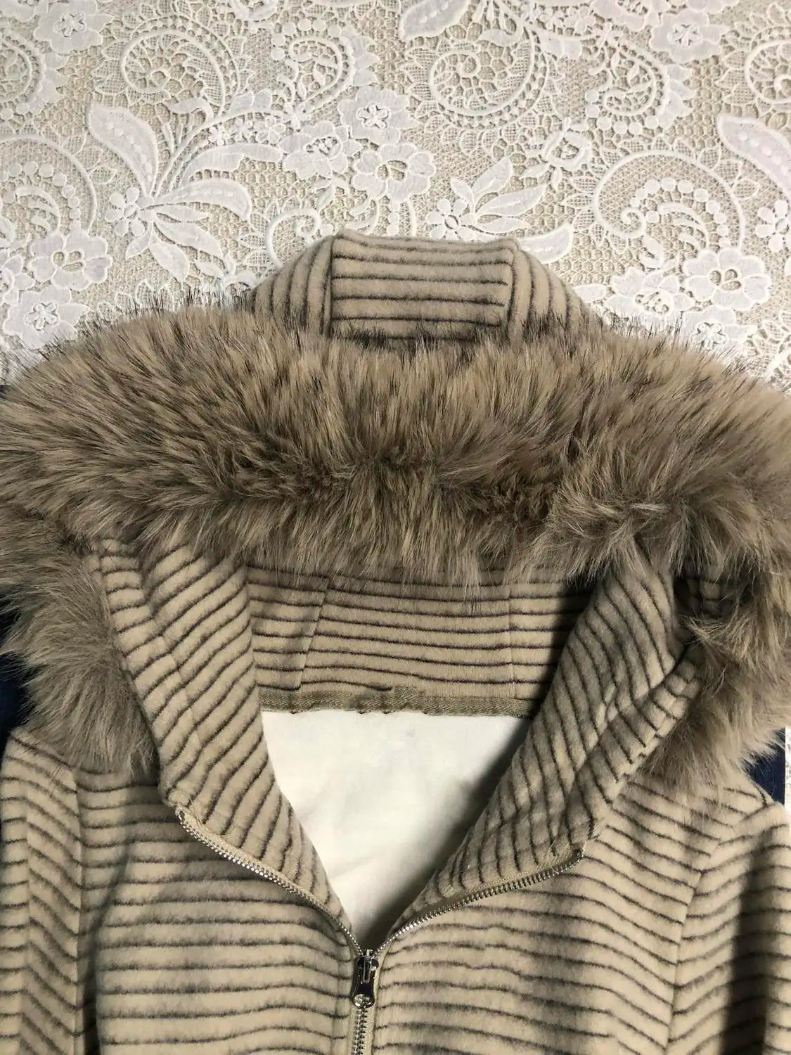 LIZAKOSHT  -  Punk Coat Y2k 2000s Vintage Faux Fur Collar Hoodie Zip-Up Woman Sweatshirts Goth Stripe Hot Girl Coat Winter Jackets Hip Hop Emo