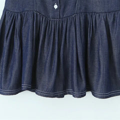 LIZAKOSHT  -  Women Smocked back  Button Christa Denim Mini Dress Blue Denim