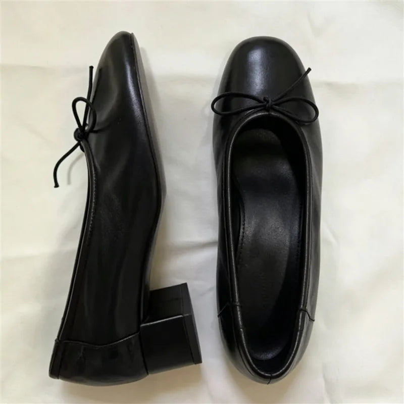 LIZAKOSHT  -  Fashion Chunky Heel Loafers Women Round Toe Ballet Shoes Women's Pumps and Heels Brown Comfortable Office Low Heel Dress Shoes