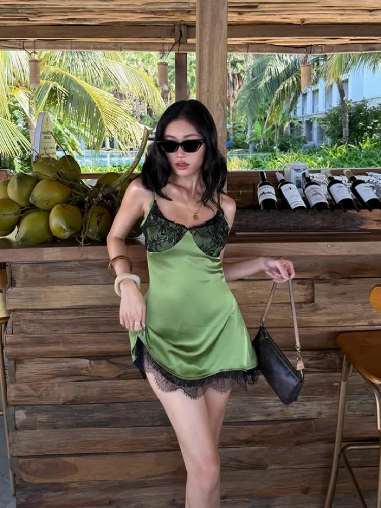 LIZAKOSHT  -  Lace Patchwork Women Mini Dresses Sexy Clubwear Sleeveless Camisoles Streetwears Summer Fashion Vestidos Female Dating Sheath