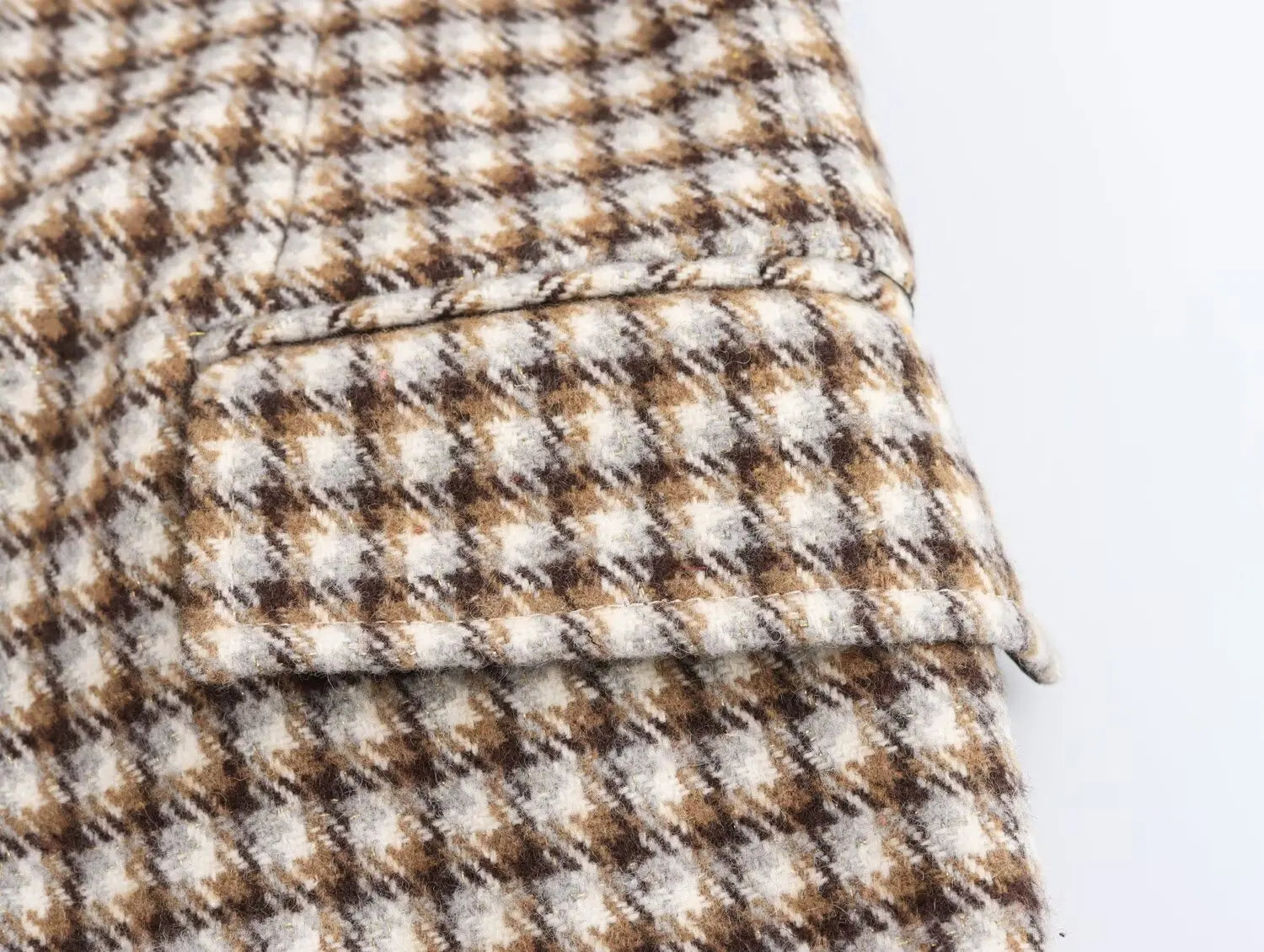 LIZAKOSHT  -  Double Breasted Plaid Pattern Woolen Overcoat Women Fashion Lapel Long Sleeve Loose Coats Lady Winter Daily Commute Coat