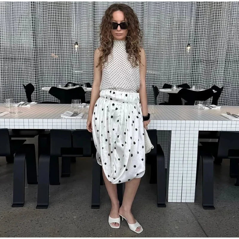 LIZAKOSHT  -  Dot Print Skirts Suits Women Halter Lace Up Sleeveless Irregular Sets Female 2025 Summer Fashion Chic Elastic Waist Street Set